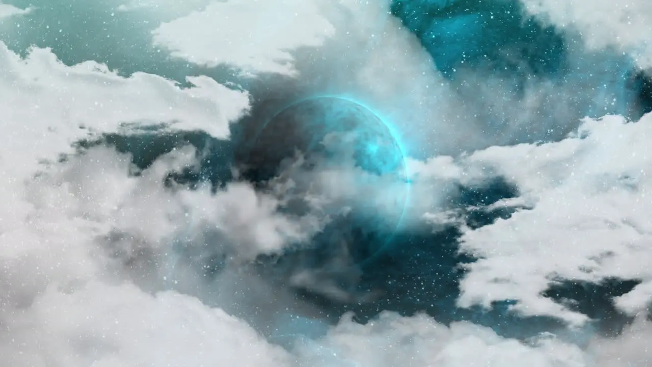 Animation of blue planet over sky and clouds