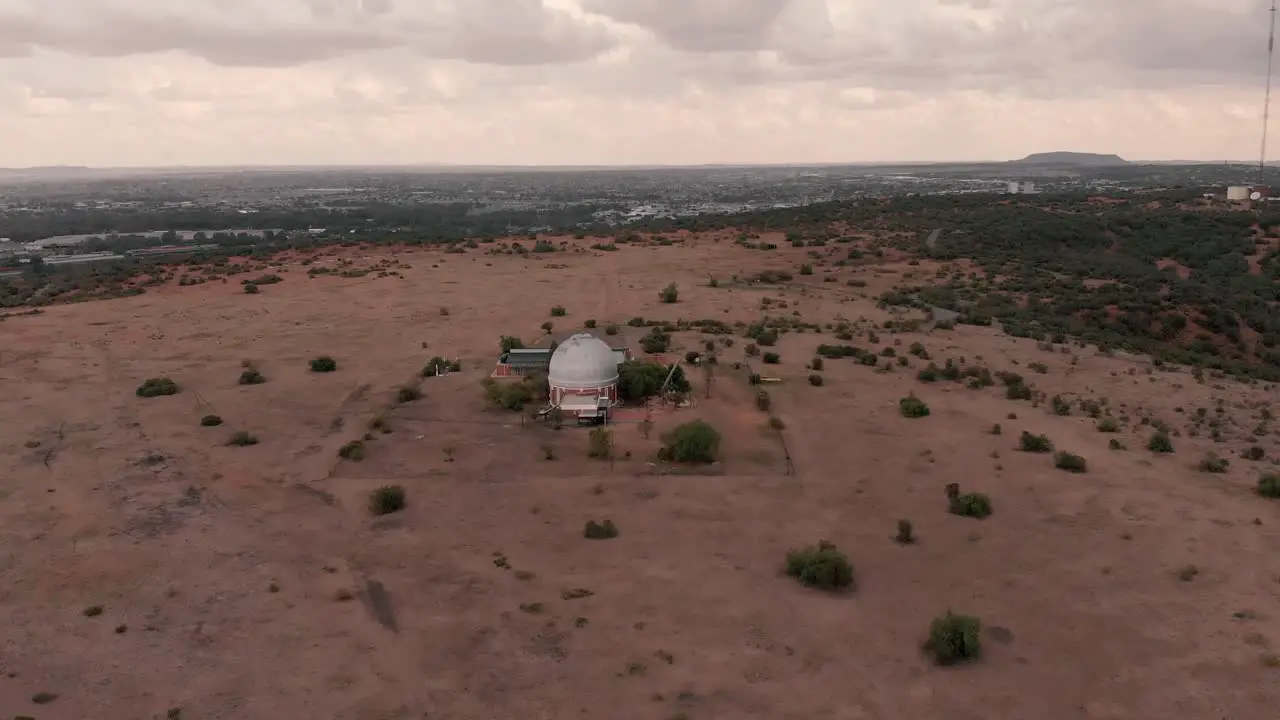 AERIAL Shot of an Observatory on a Overcast Day