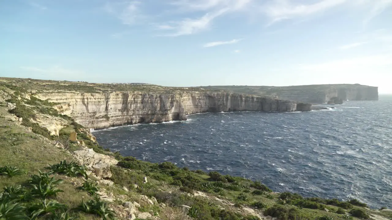 Mediterranean Sea Raging in Bay near Azure Window in Gozo Island on Witner Day