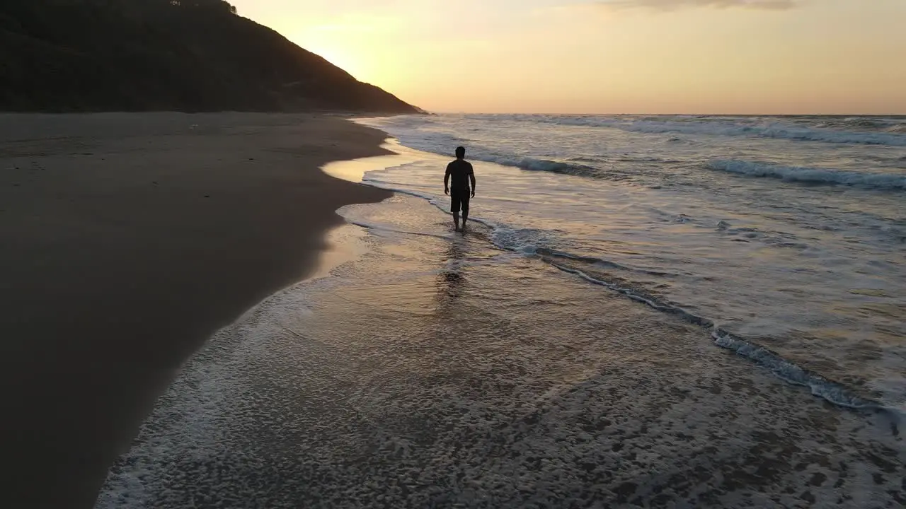 Walking Beach Sunset Aerial Drone