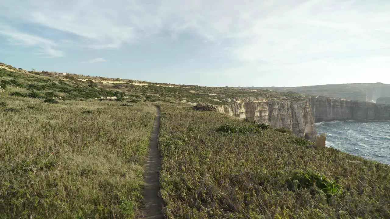 Tiny Narrow Path near Coastline of Mediterranean Sea in Island of Malta