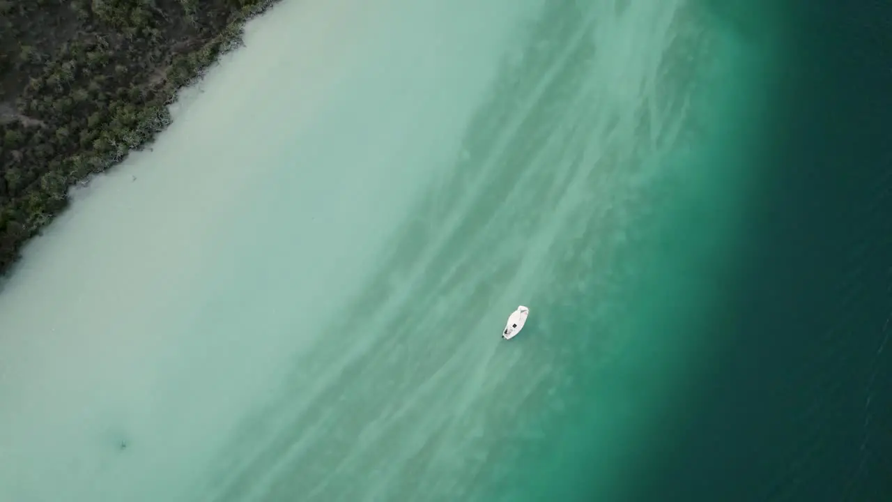 White Vessel Floating In the Ocean Near The Coast Of Mexico Aerial shot