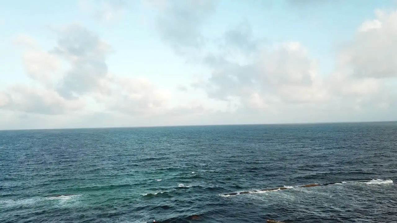 Drone Ascending From Pier At The Coast Of Caribbean Sea In Quintana Roo Mexico