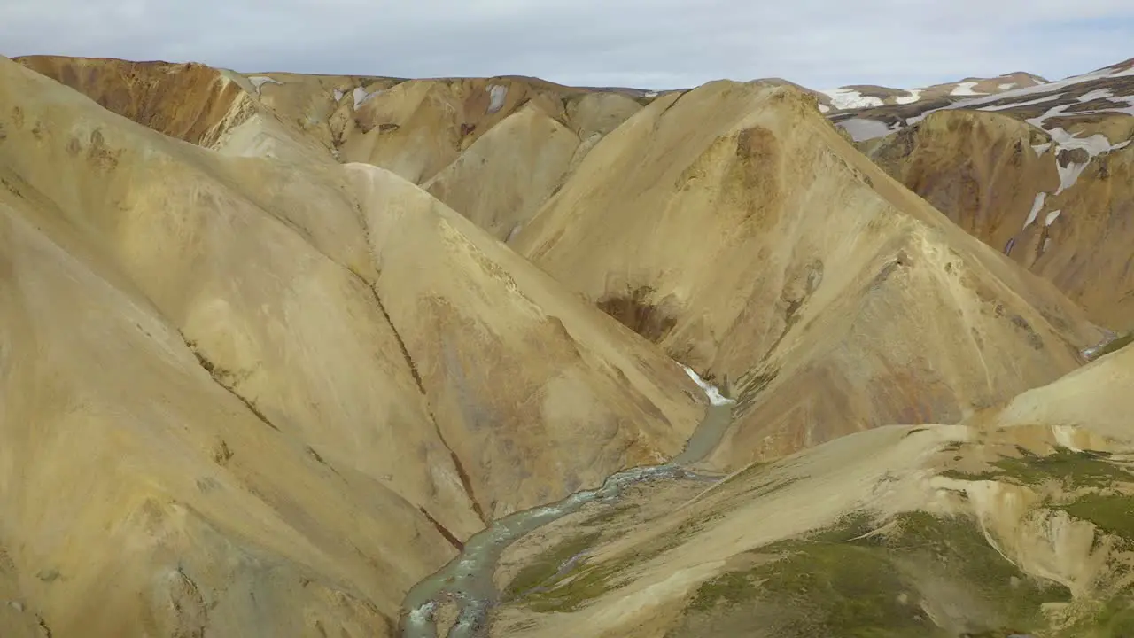 Flying a drone straight up while overlooking colourful mountains in the highlands of Iceland