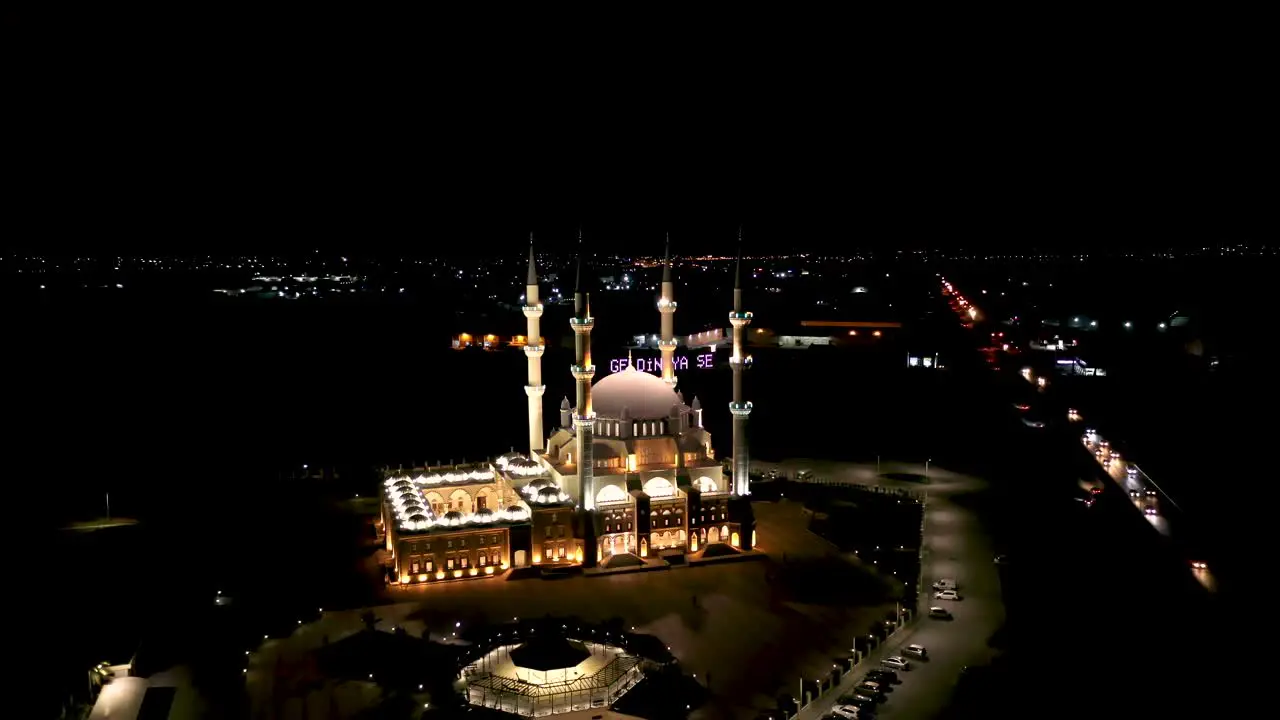 Night aerial view of Hala Sultan Mosque in Northern Cyprus 3