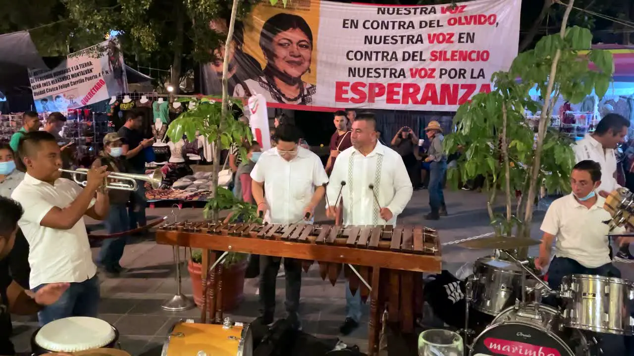 slow motion shot of marimba band in Oaxaca Mexico