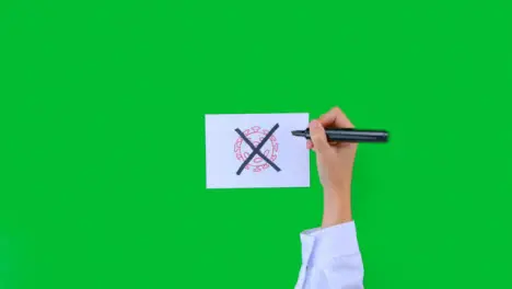 Doctor Drawing an X Over Pathogen Illustration on Paper with Green Screen