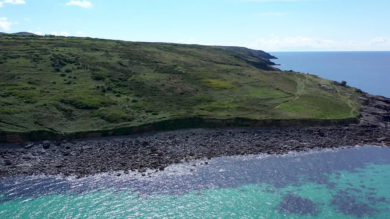 Aerial drone view around the coastline in st ives Cornwall