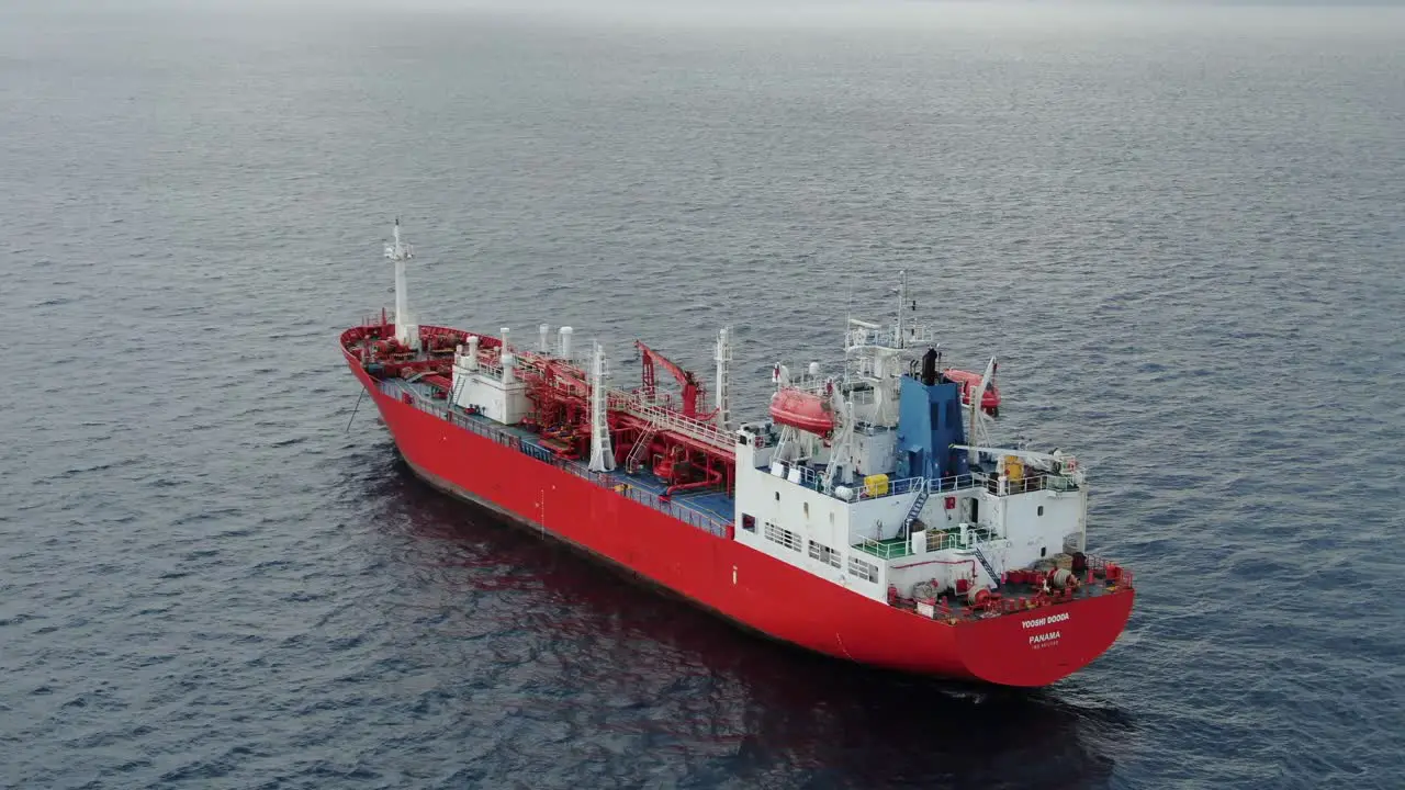 Aerial drone view ship in corfu island