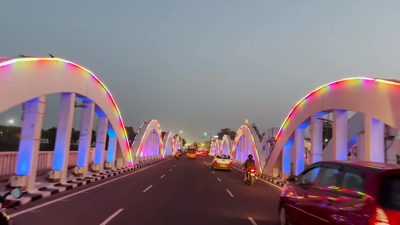 Napier bridge in Chennai at night pov shot