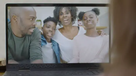 Sliding Over the Shoulder Shot of People Waving at Family On a Video Call 