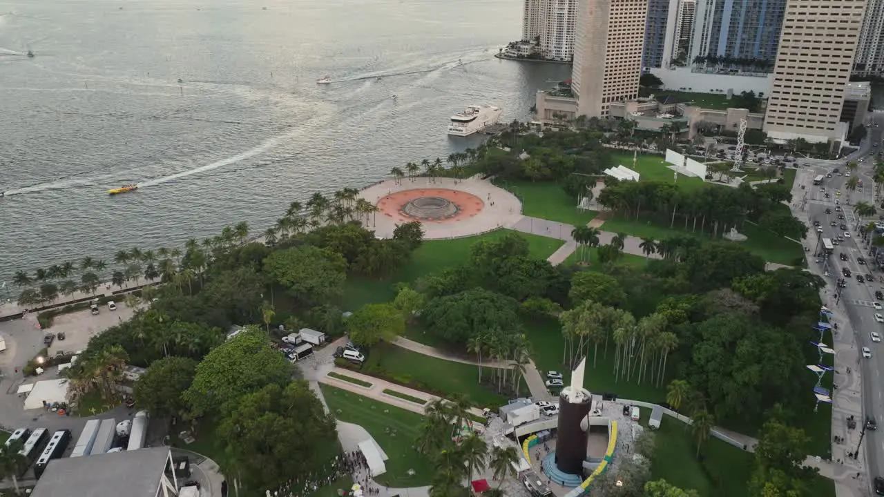 Aerial view of downtown Miami at sunset