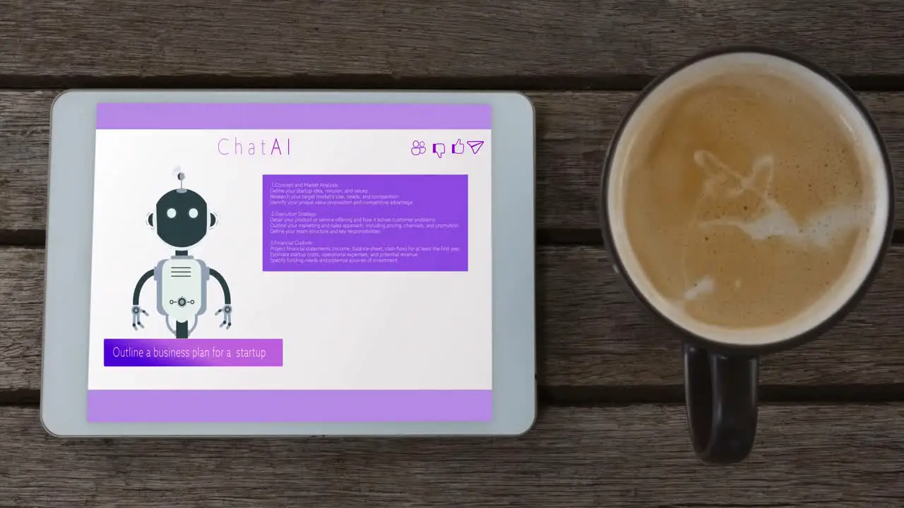 Animation Eines Tablets Mit AI-Chatbot-Symbol Und Datenverarbeitung