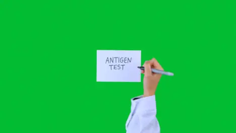 Doctor Writing Antigen Test on Paper with Green Screen