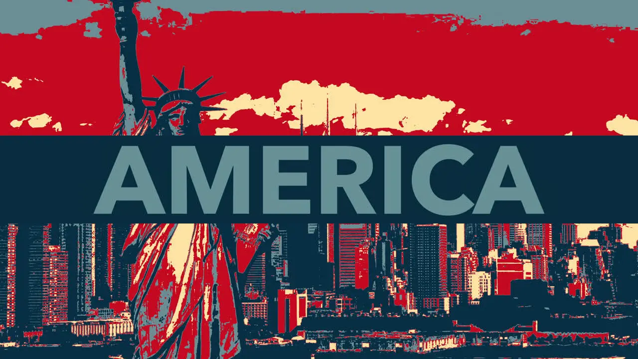 Animated closeup text America on holiday background