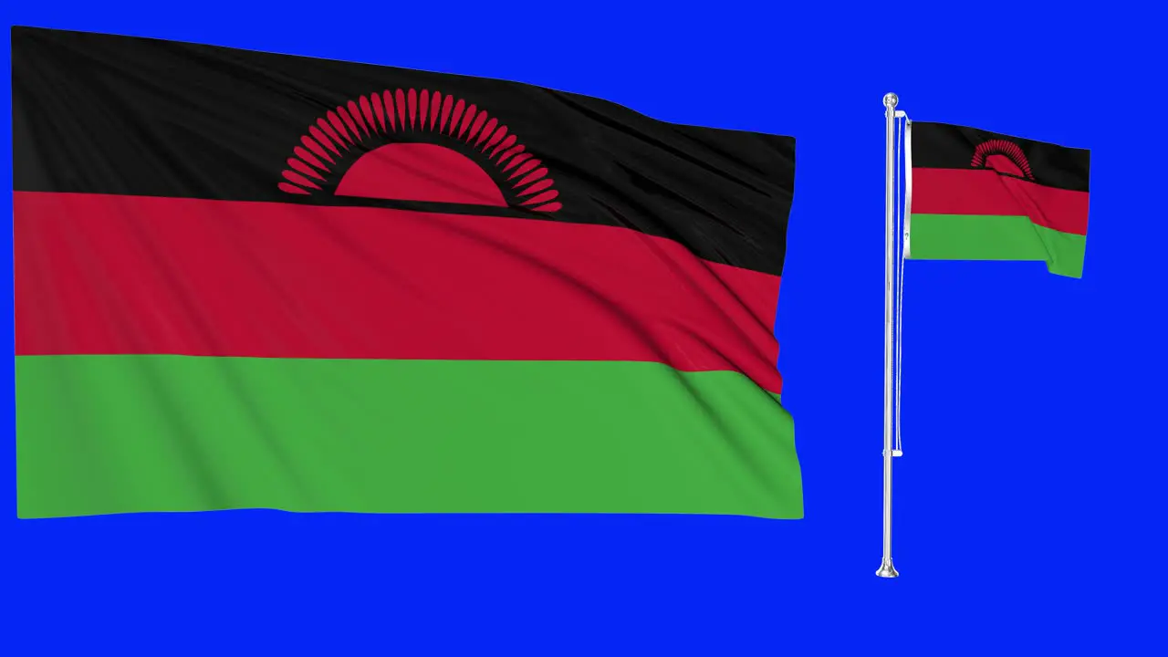 Green Screen Waving Malawi Flag or flagpole