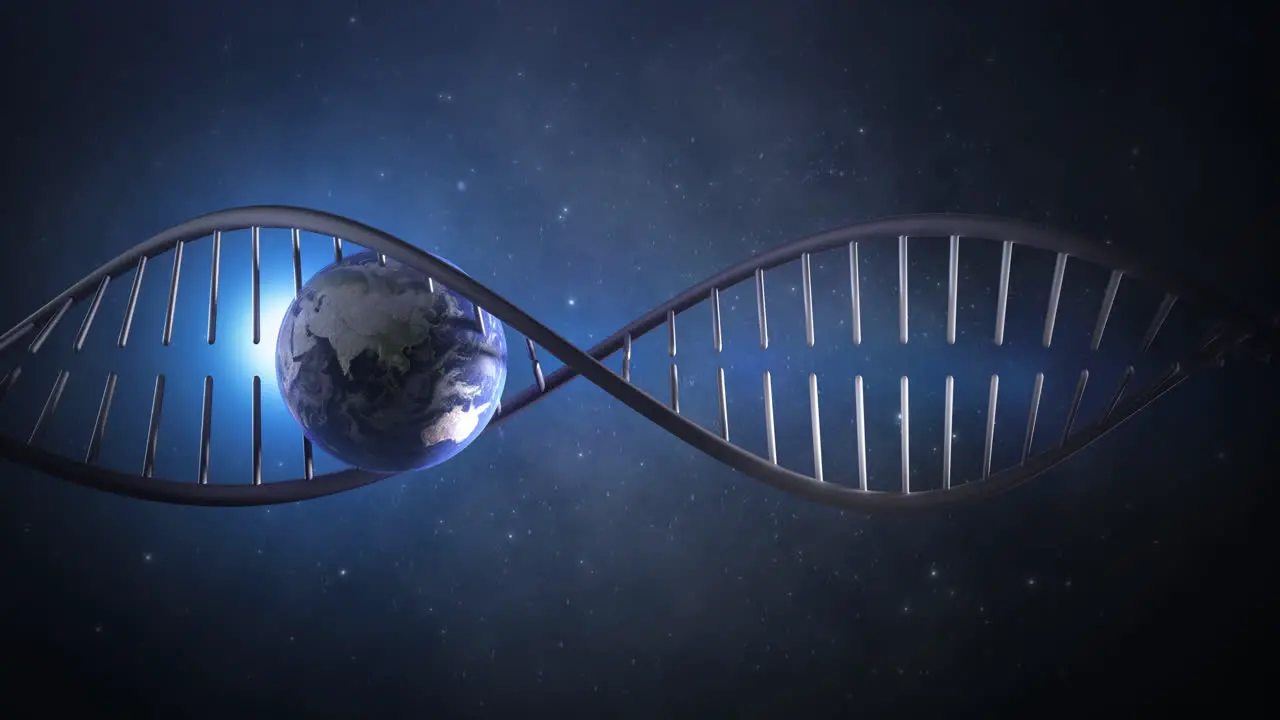 Planet earth globe into dna strand helix