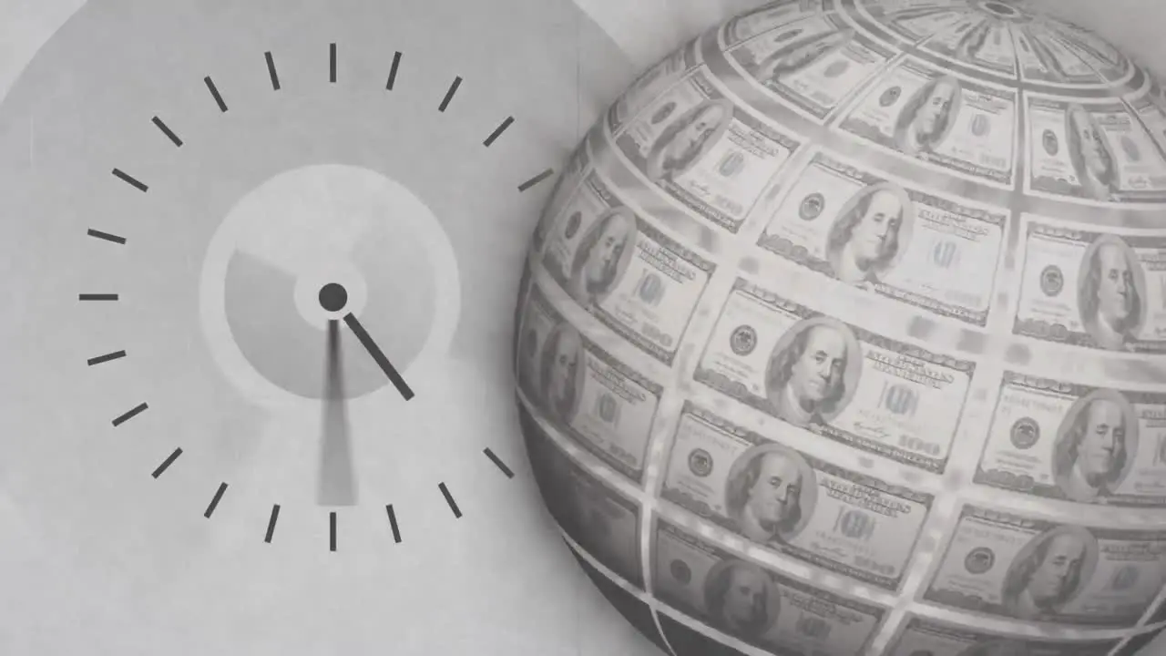 Dollar bills on globe with clock