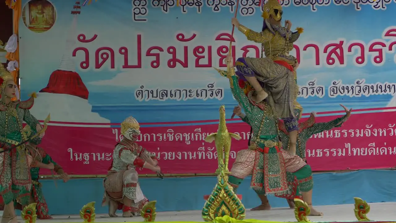 Colorful traditional Thai dance with armor and weapons Slow motion