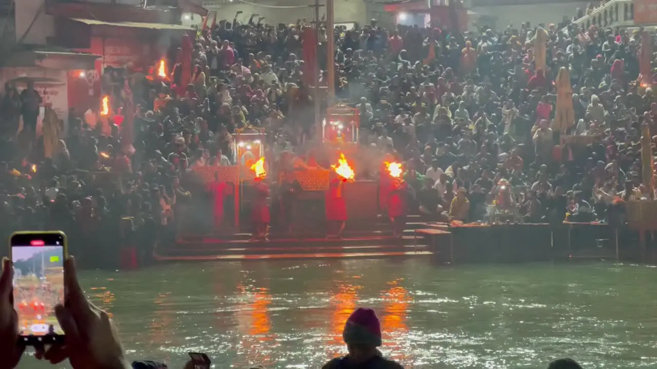 pov shot Lots of people enjoying Ganga Aarti