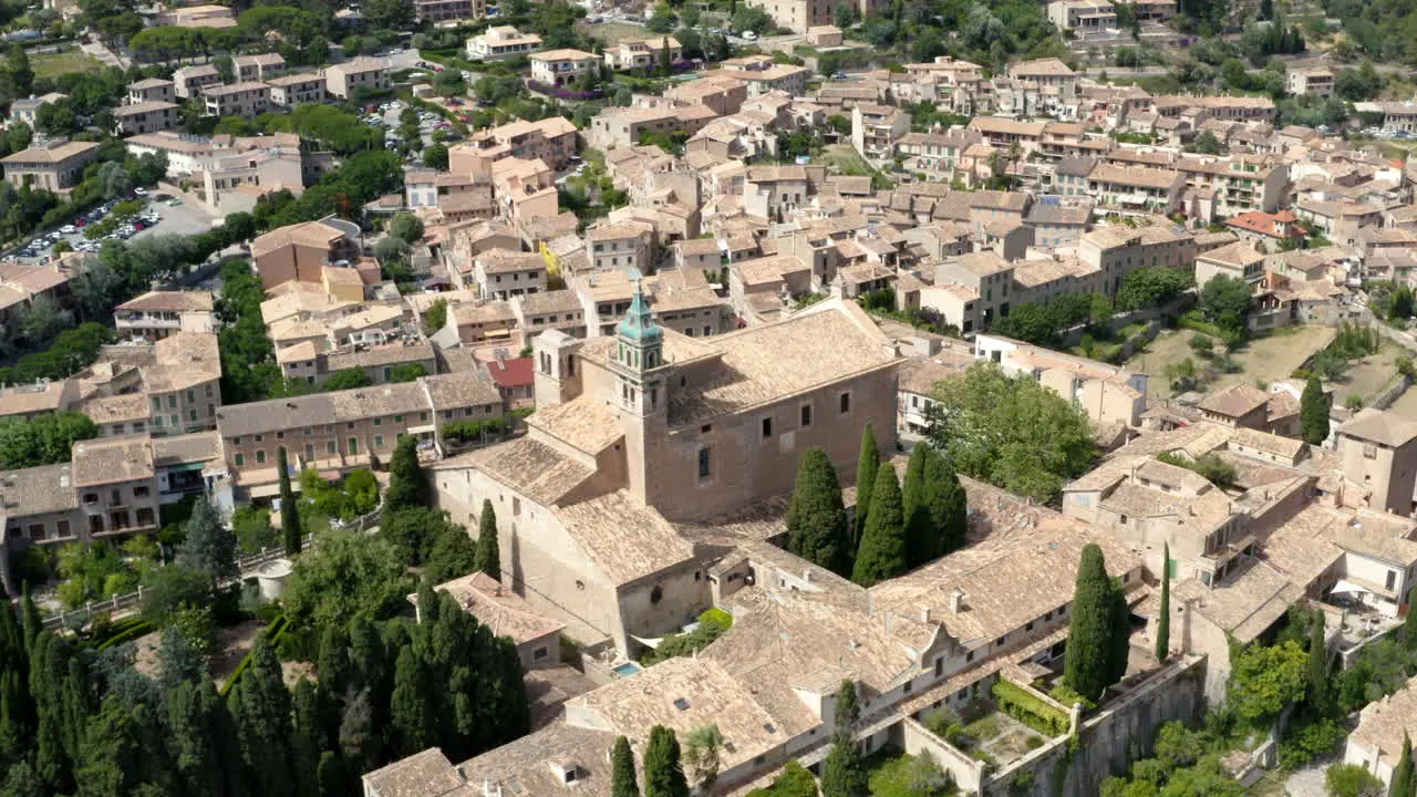 Royal Charterhouse towering above Valldemossa historical town Spain