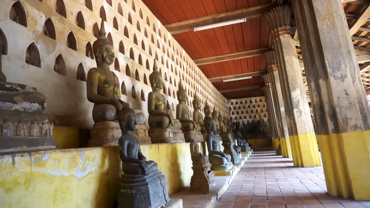 Inside View Looking At Rows Of Buddha Statues At Wat Si Saket In Vientianne