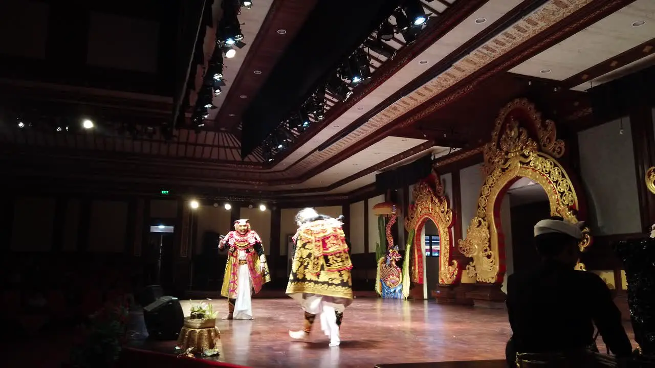 Balinese Dancers Perform Topeng Masked Dance at Bali Art Festival Gamelan Music with Religious Meaning