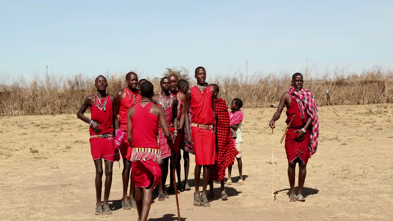 Maasai Warriors Performing Traditional Jumping Dance In Kenya East Africa