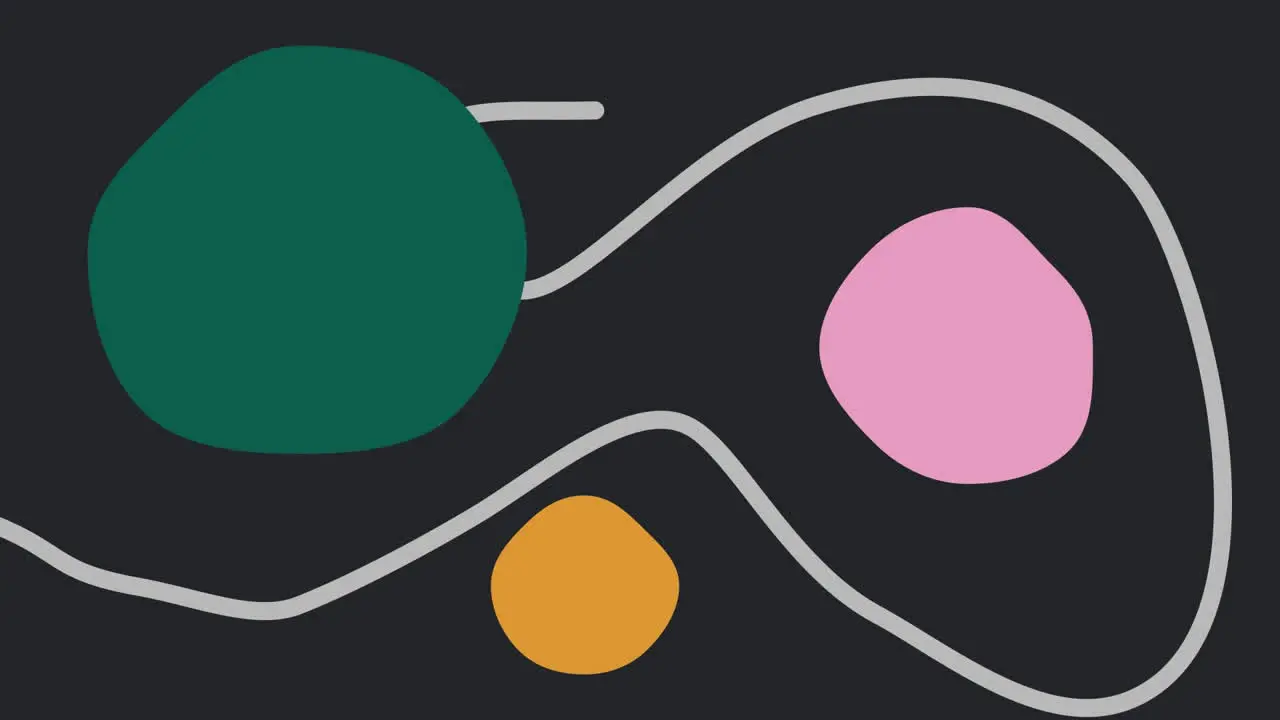 Animation of shapes in orange pink green and grey colors on black background