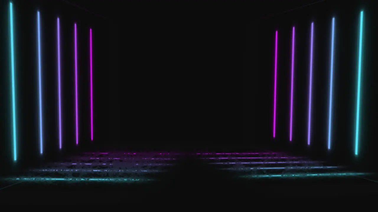 Animation of blue purple and pink glowing neon lines on black background