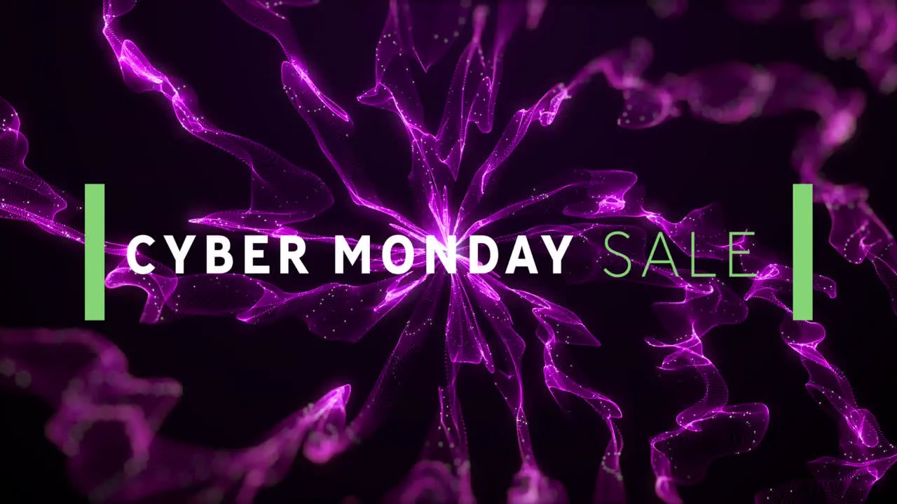 Animation of cyber monday text and lines over dynamic abstract pattern against black background