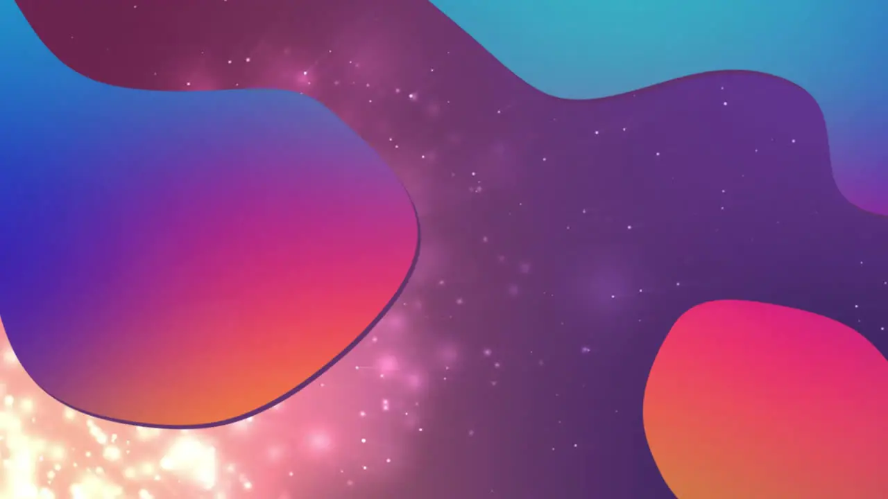 Animation of blue and orange blobs over hot sparks on purple smoky background