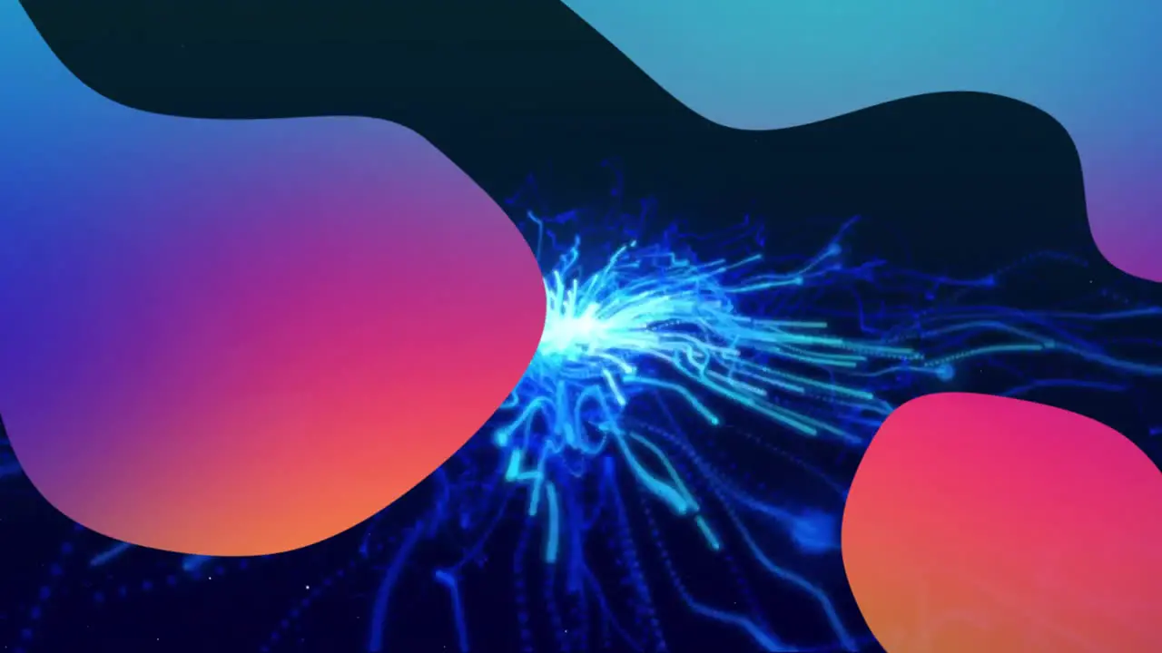 Animation of pink and orange blobs over blue electric current on dark background