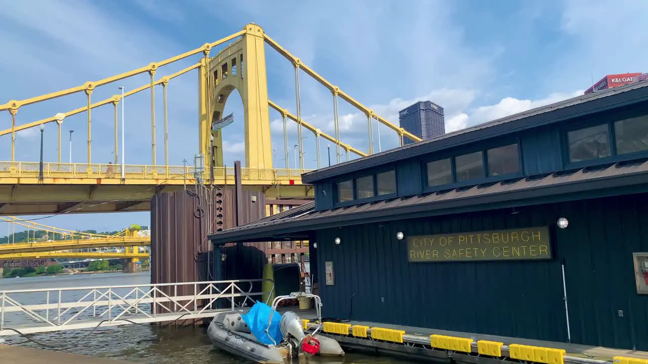 City of Pittsburgh River Safety Center in Pittsburgh Pennsylvania with Roberto Clemente bridge in the background