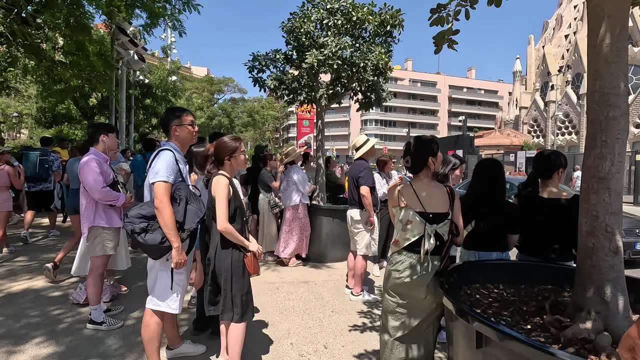 Situation of travelers seeing around city when join city tour in Barcelona Spain