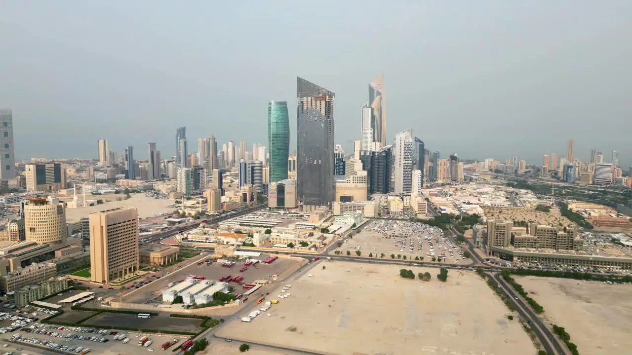 Aerial view tall modern glass skyscrapers and offices in Kuwait City