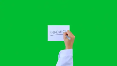 Doctor Writing Epidemic on Paper with Green Screen 01