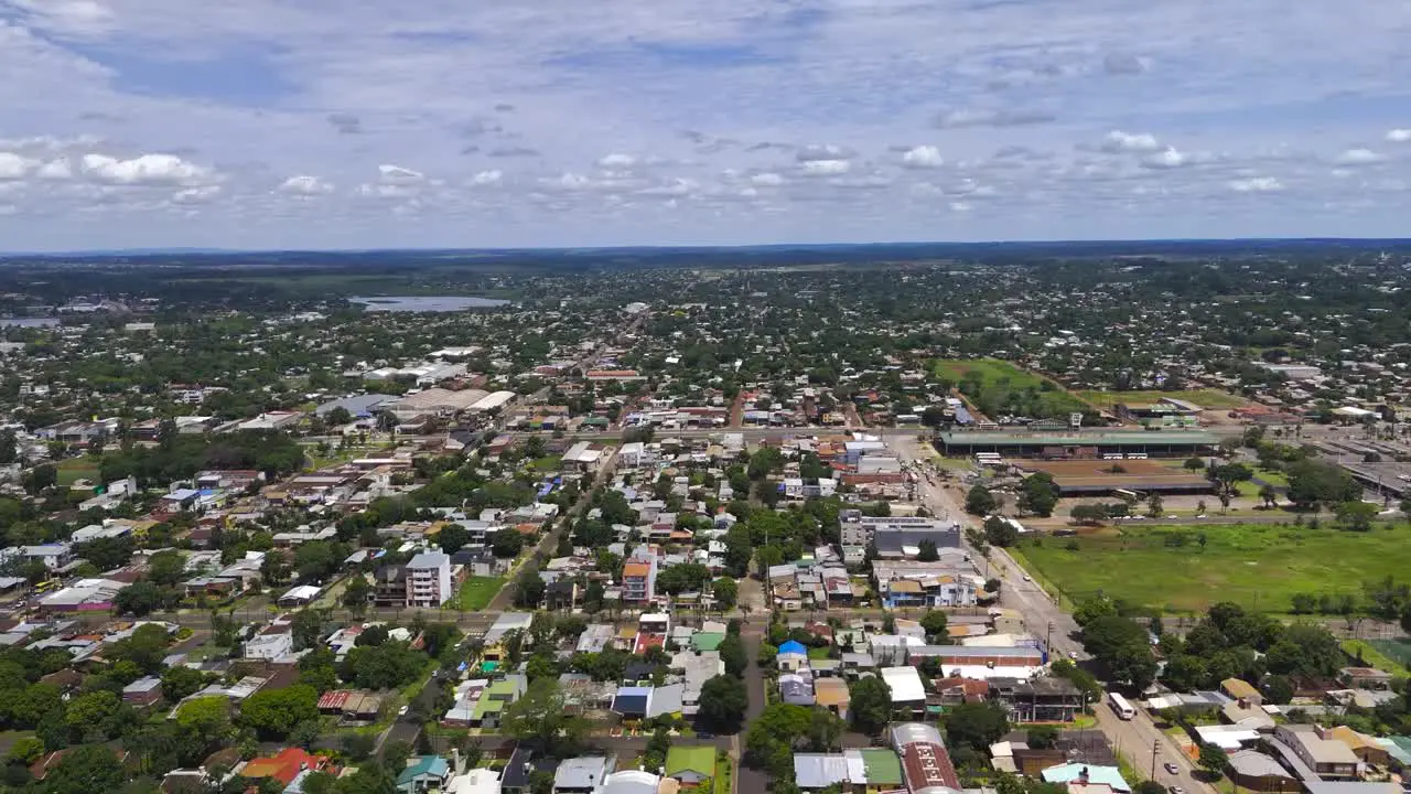 Aerial forward view of the city of Posadas Misiones in Argentina