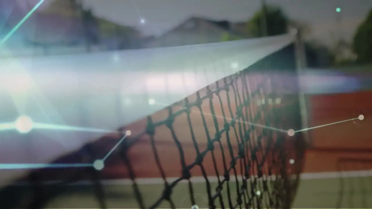 Animation of network of connections over tennis ball at tennis court