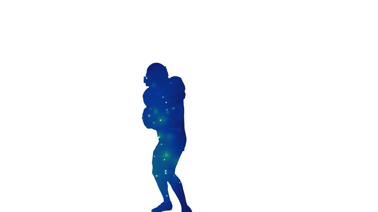 Animation of light spots over silhouette of male american football player on white background