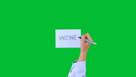 Doctor Writing Vaccine on Paper with Green Screen