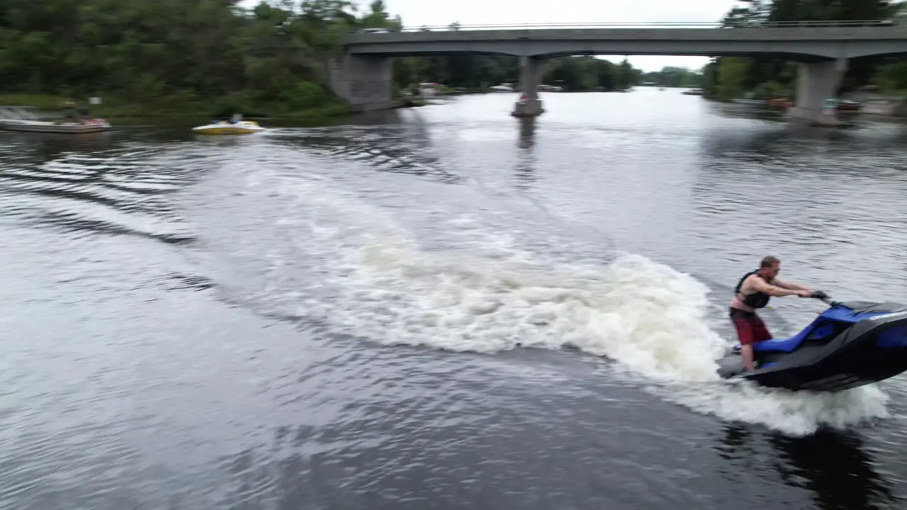 Extreme sports jet ski wheelie on river