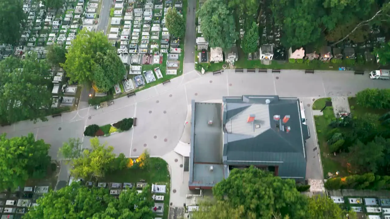 Top-down view of cementery with lot of nature elements