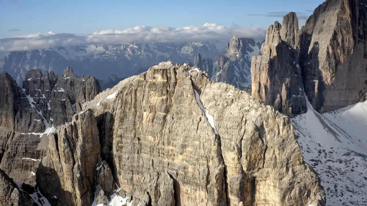 Rocky Italian Dolomites Mountains during a beautiful sunrise and sky