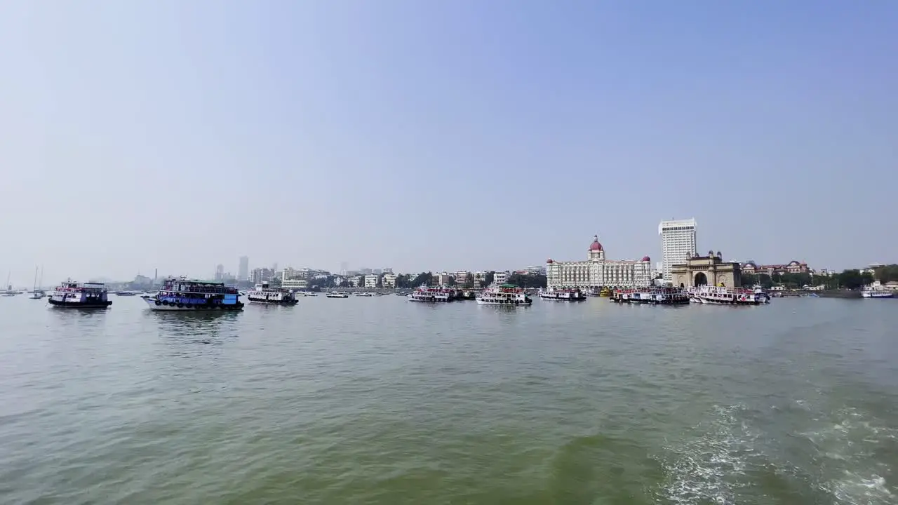 A shot of the finical capital of India the city of Mumbai from the sea