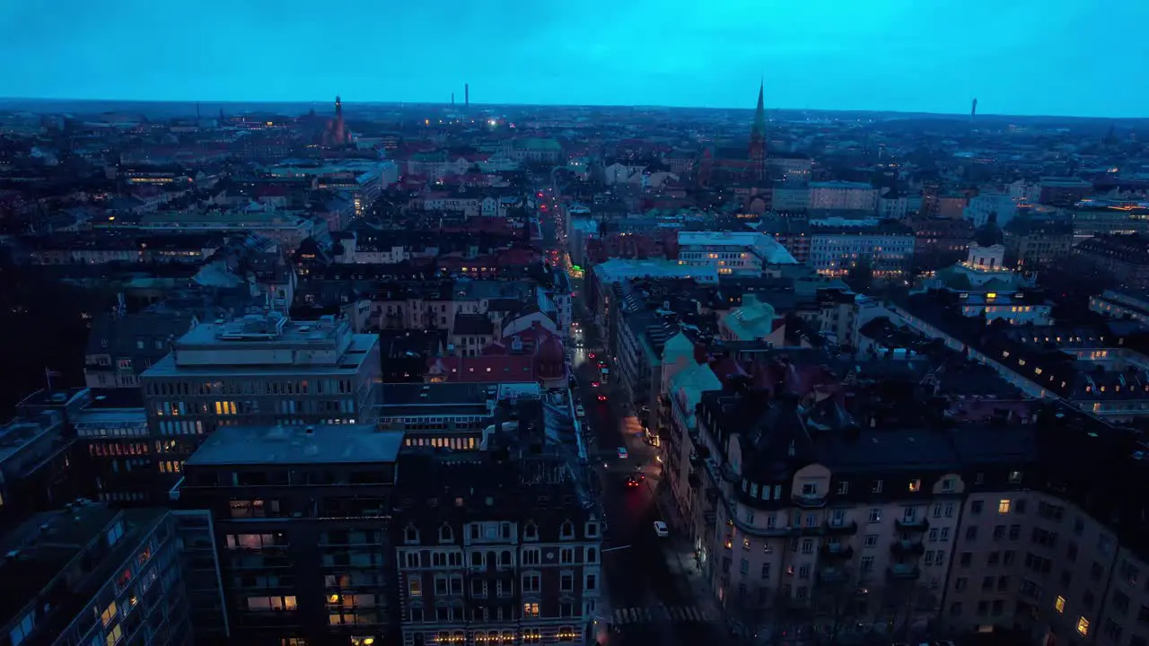 Aerial Drone View Stockholm by Evening with Cars Driving on the Streets Skyline of Stockholm from the Sky