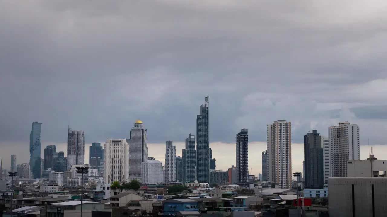 Heavy Rain Cloud Storm over City Skyline in Bangkok Thailand