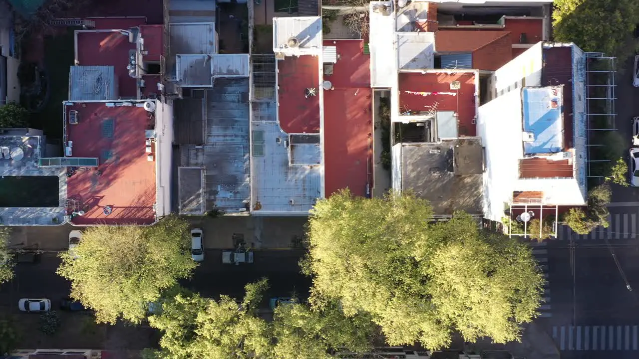 Drone street houses terraces rooftops neighborhood