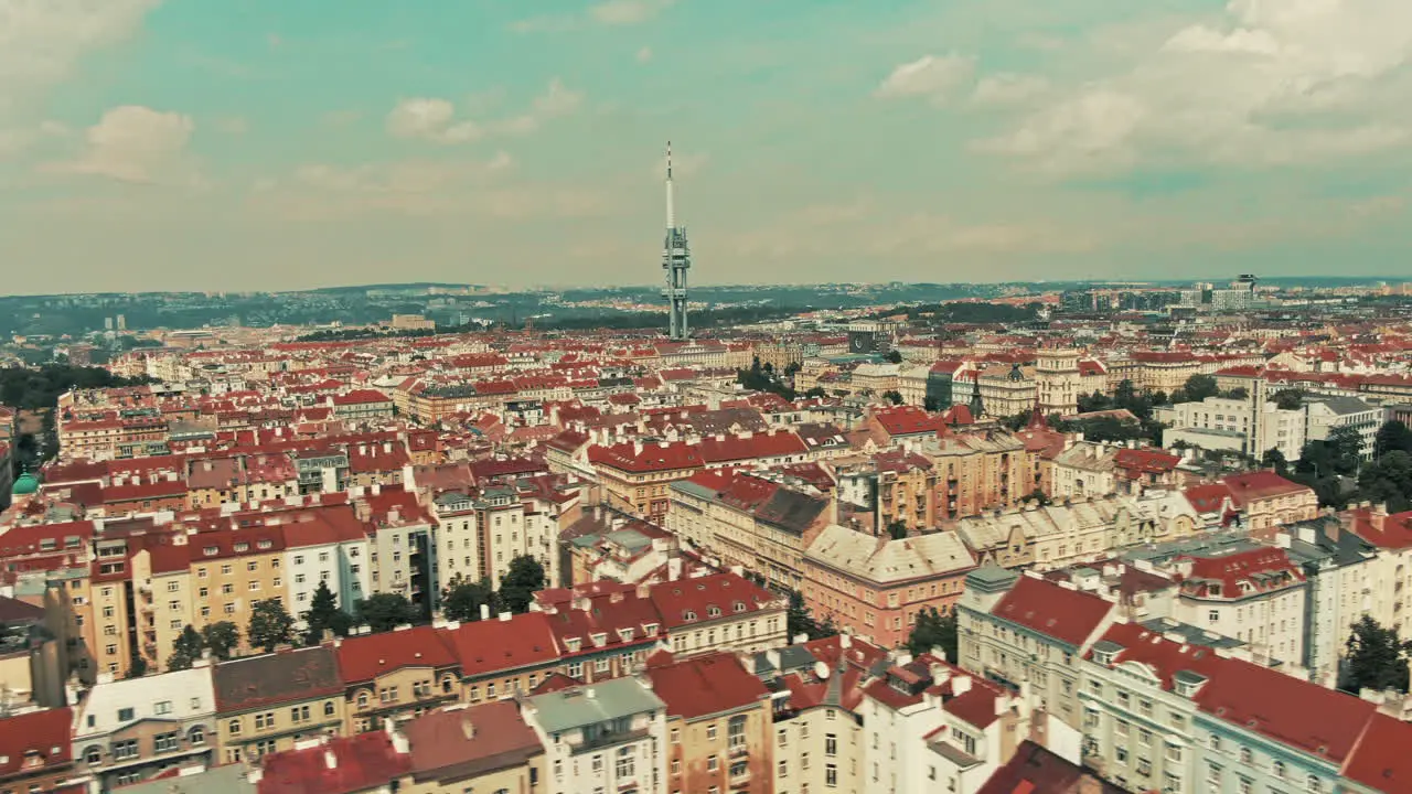 aerial panorama of tv tower in zizkov Prague during summer