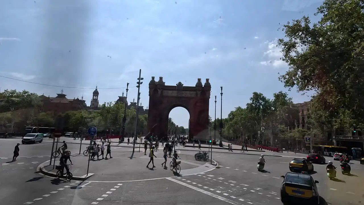 Roads view while city tour around the city of Barcelona by bus Spain_driver pov